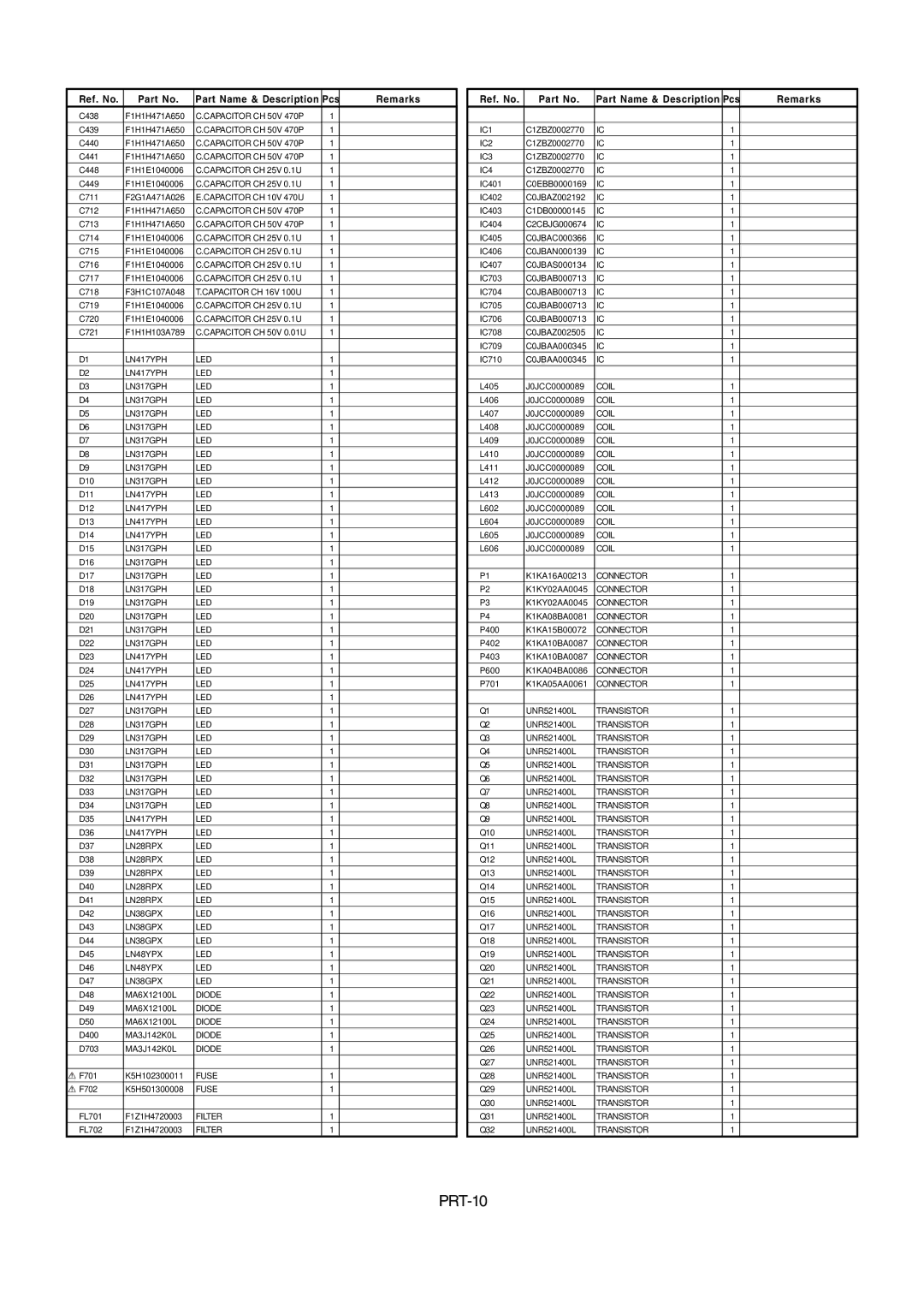 Panasonic AW-RP655N manual PRT-10 