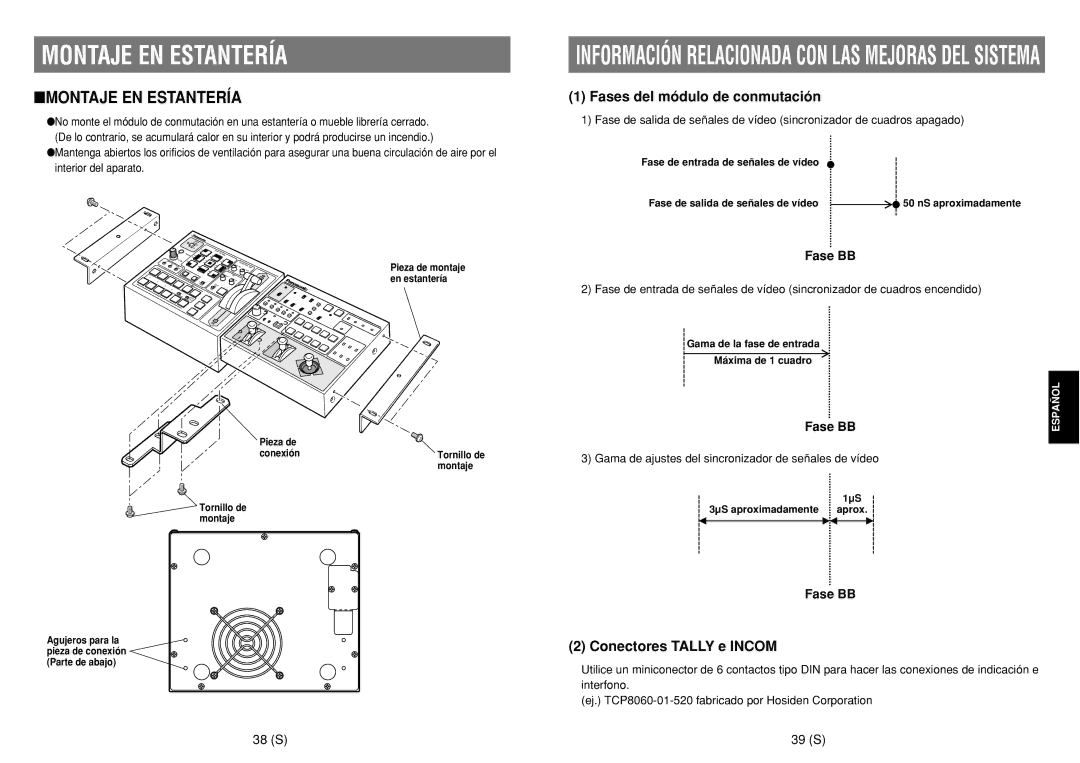 Panasonic AW-SW350E manual Montaje EN Estantería, 38 S 39 S 