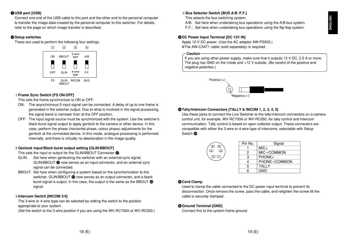 Panasonic AW-SW350E manual 18 E 19 E 