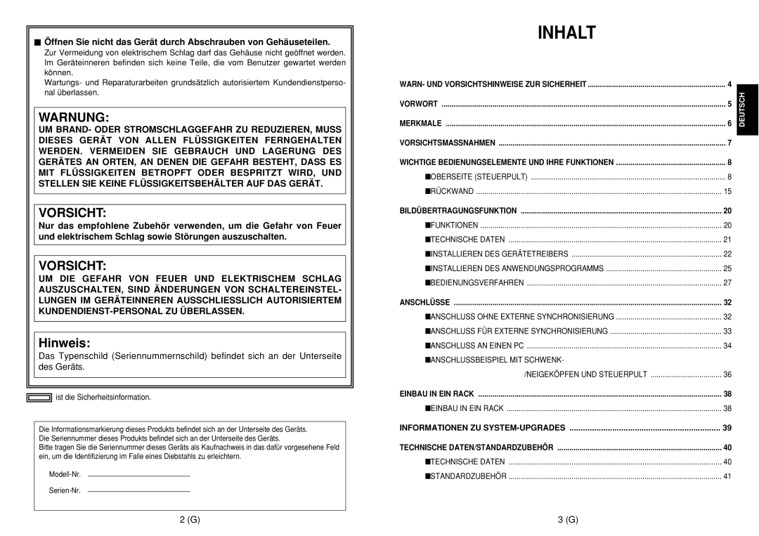 Panasonic AW-SW350E manual Inhalt 