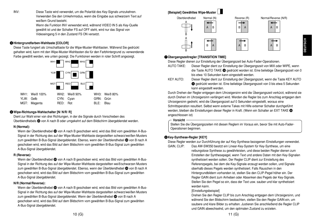 Panasonic AW-SW350E manual 10 G 11 G 