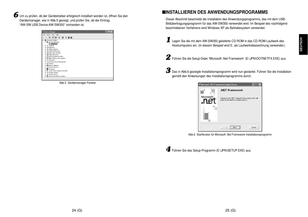 Panasonic AW-SW350E manual Installieren DES Anwendungsprogramms, 24 G 25 G 