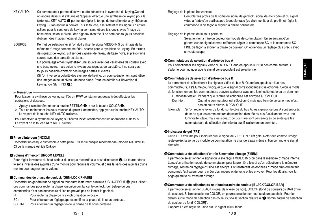 Panasonic AW-SW350E manual 12 F 13 F 