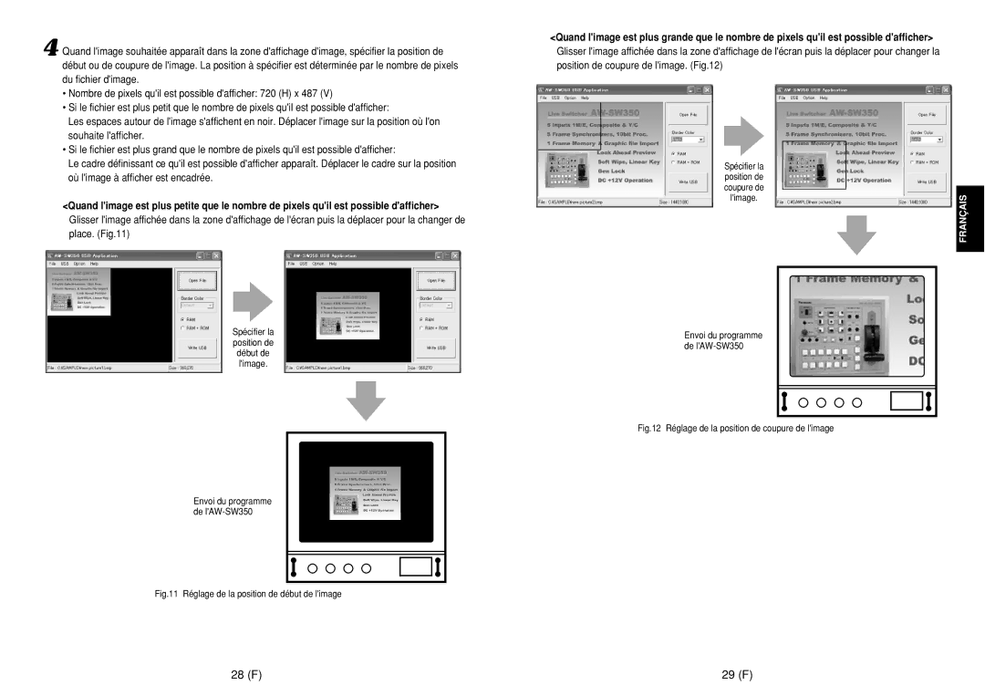 Panasonic AW-SW350E manual 28 F 29 F, Réglage de la position de début de limage 