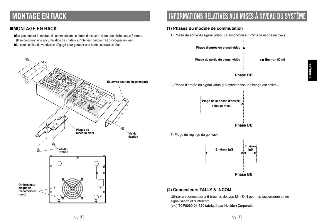 Panasonic AW-SW350E manual Montage EN Rack, 38 F 39 F 