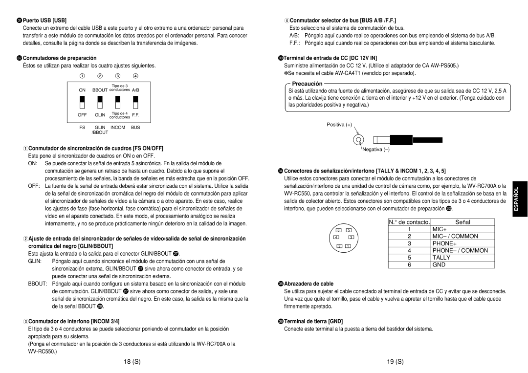 Panasonic AW-SW350E manual 18 S 19 S 