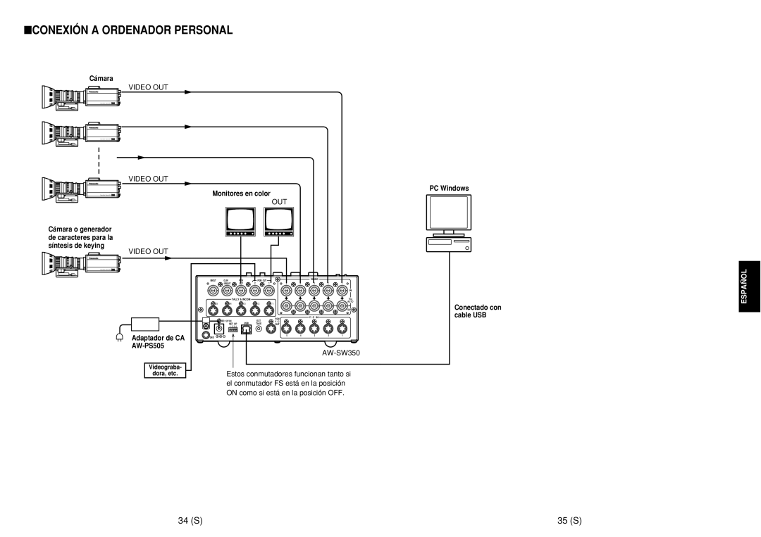 Panasonic AW-SW350E manual Conexión a Ordenador Personal, 34 S 35 S, Estos conmutadores funcionan tanto si 