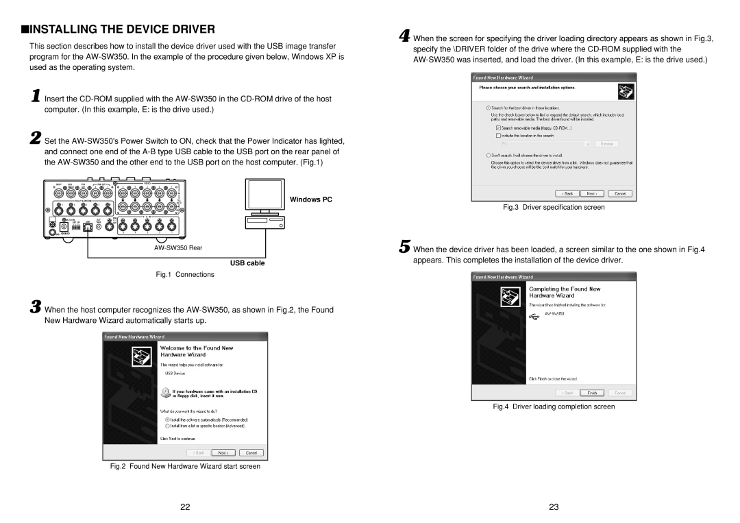 Panasonic AW-SW350P manual Installing the Device Driver, Connections 