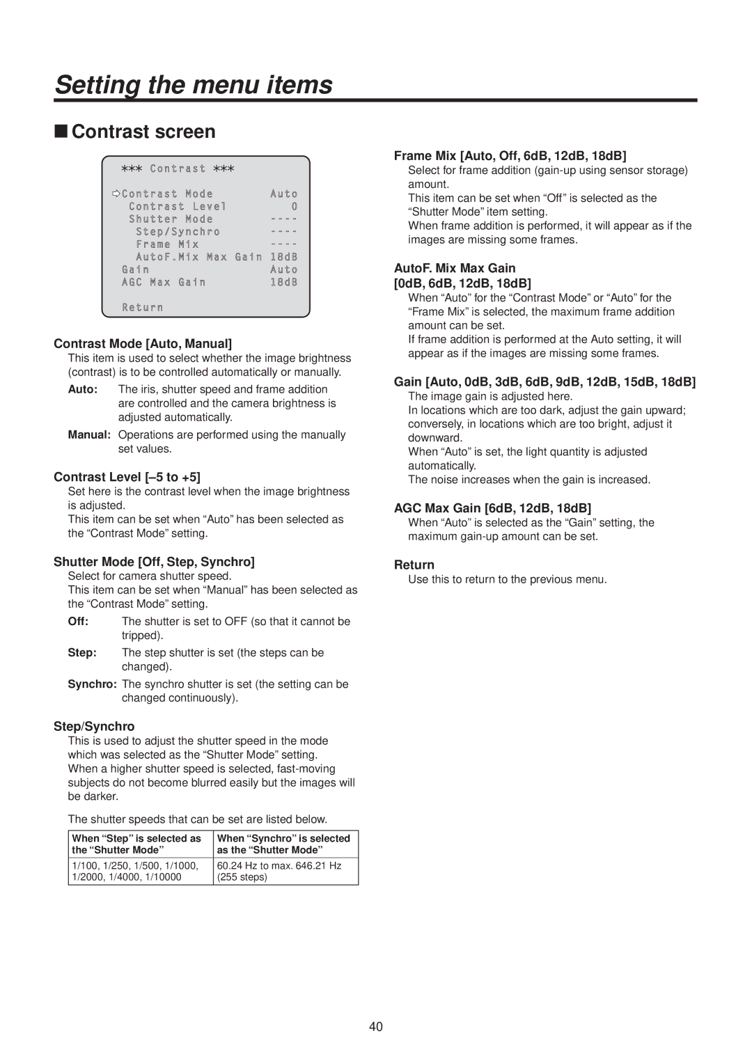 Panasonic AWHE50HN manual WwContrast screen 