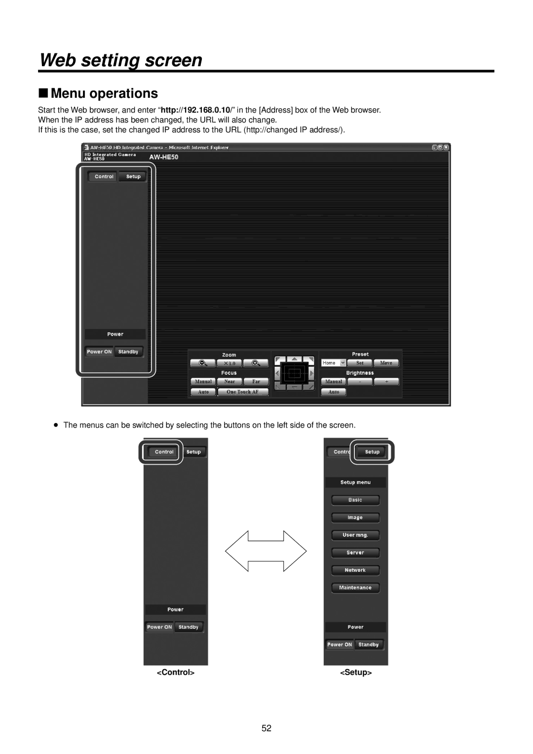 Panasonic AWHE50HN manual WwMenu operations, Control Setup 