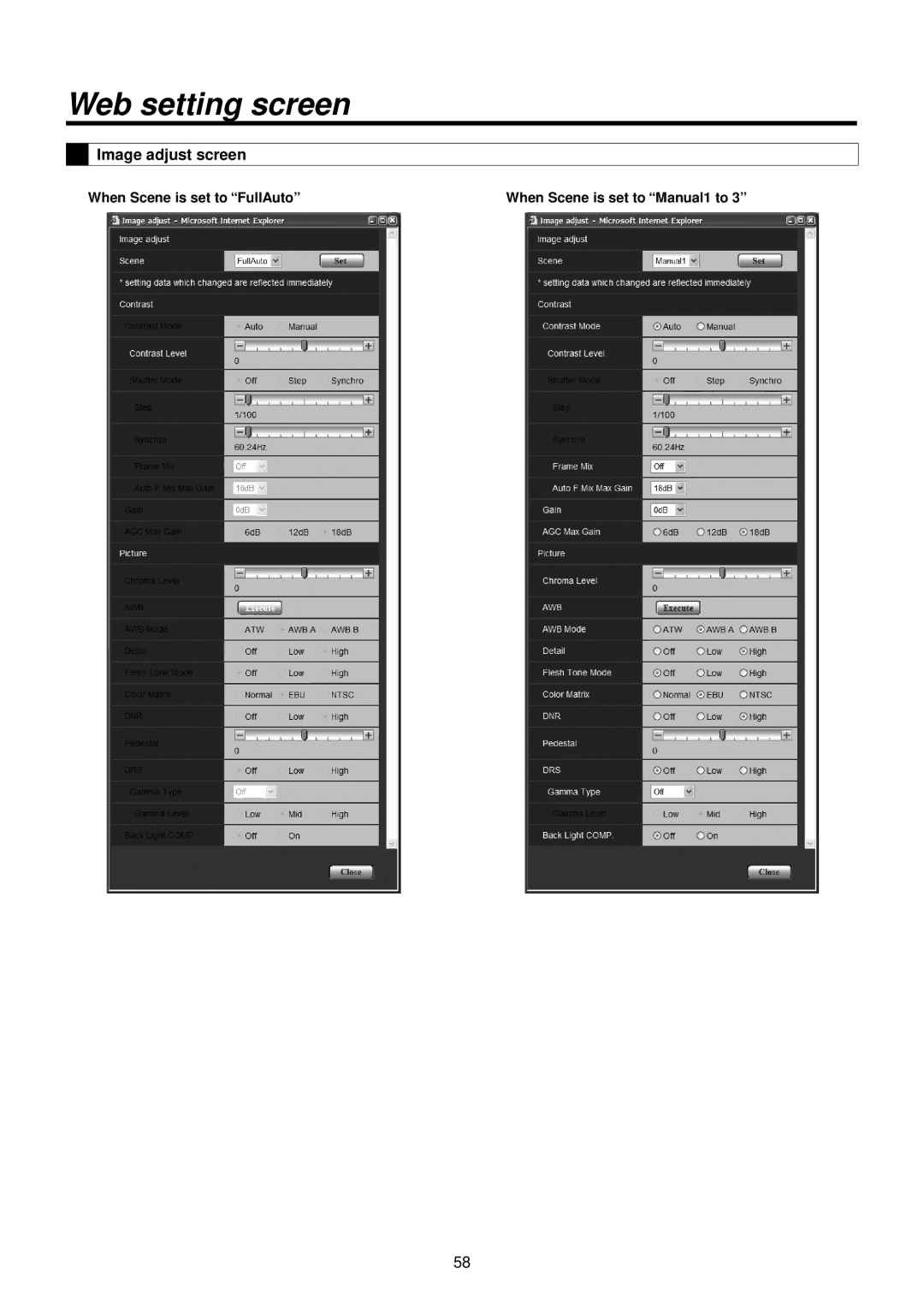 Panasonic AWHE50HN manual Image adjust screen 