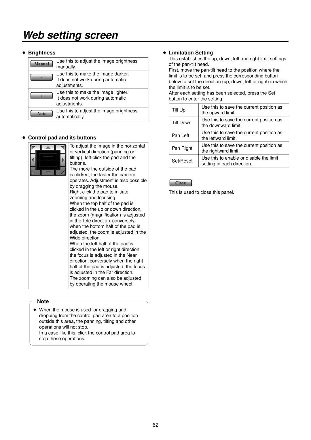 Panasonic AWHE50HN manual  Brightness,  Limitation Setting 