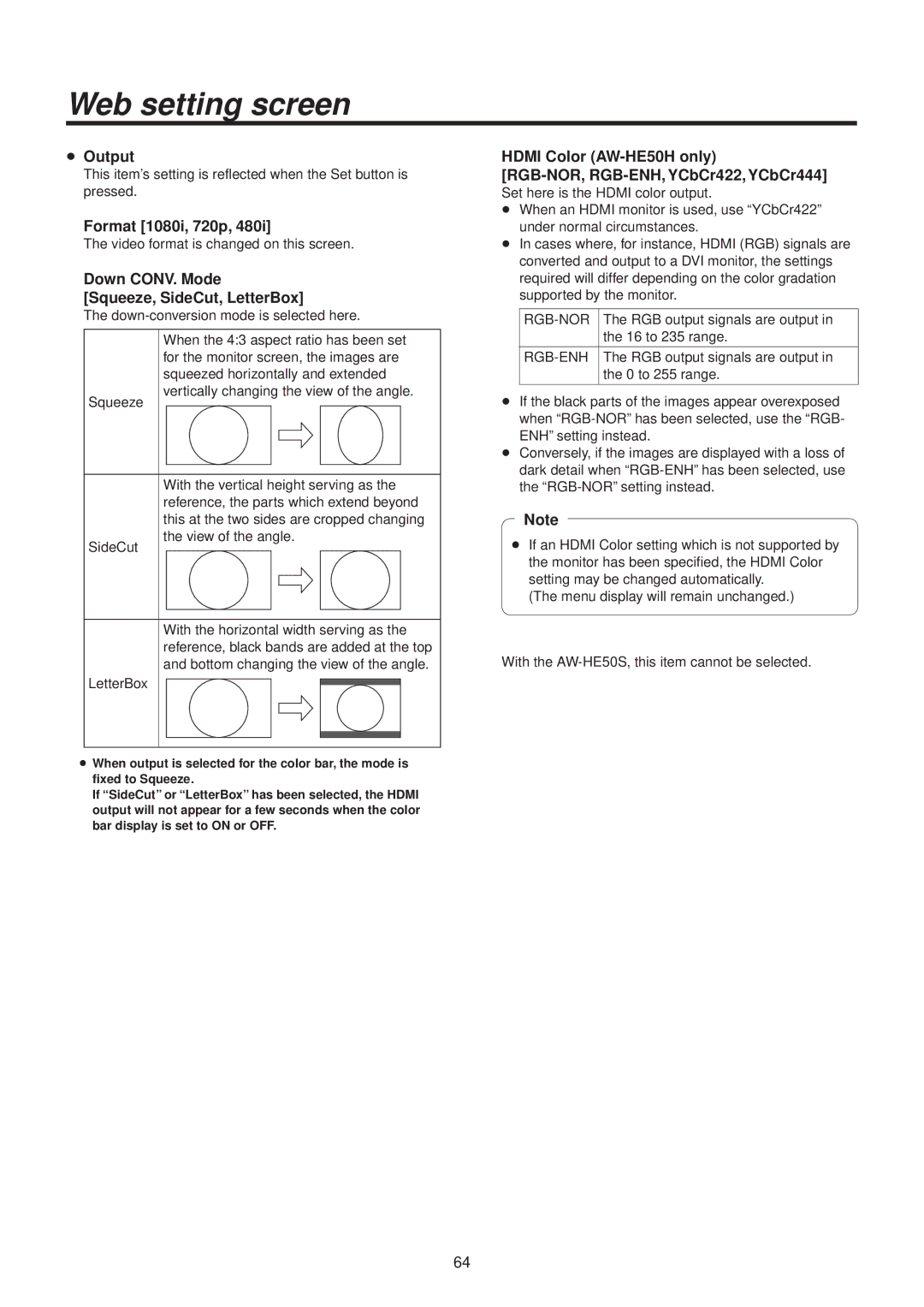 Panasonic AWHE50HN manual  Output, ENH setting instead 