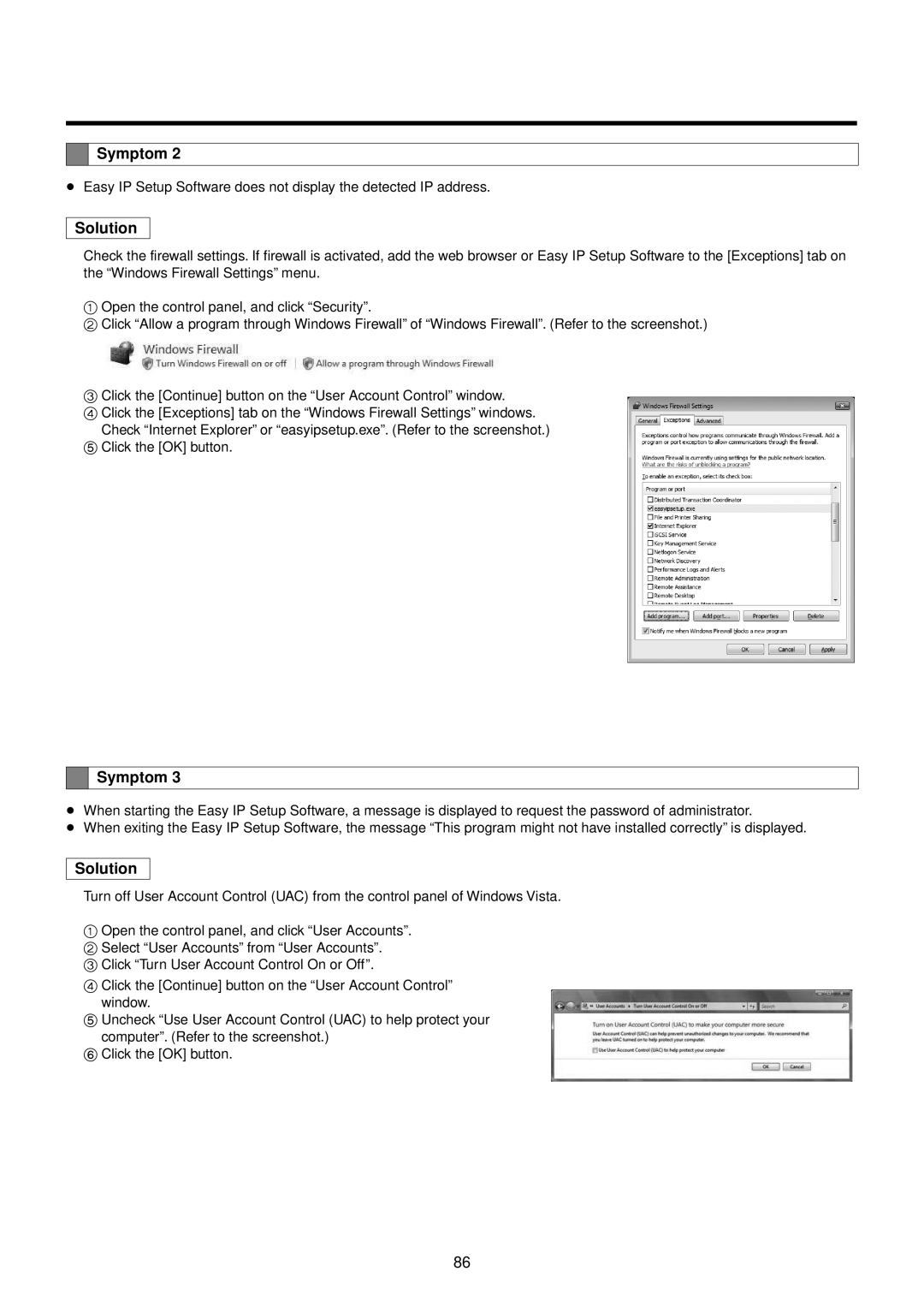 Panasonic AWHE50HN manual Symptom 