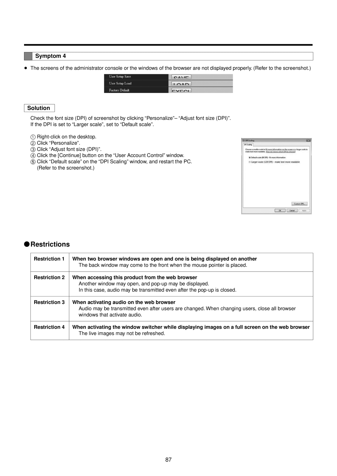 Panasonic AWHE50HN manual QqRestrictions, Restriction When activating audio on the web browser 