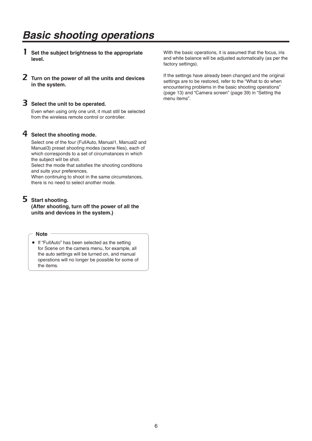 Panasonic AWHE50SN, AWHE50HN manual Basic shooting operations, Select the shooting mode 