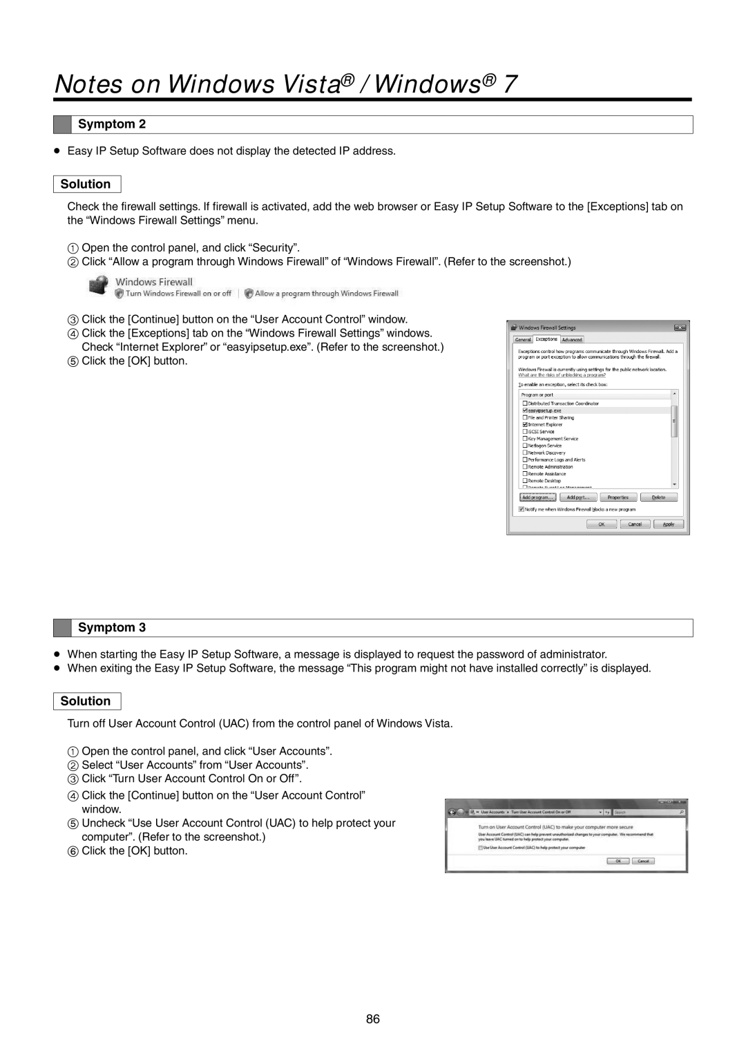 Panasonic AWHE50SN, AWHE50HN manual Symptom 