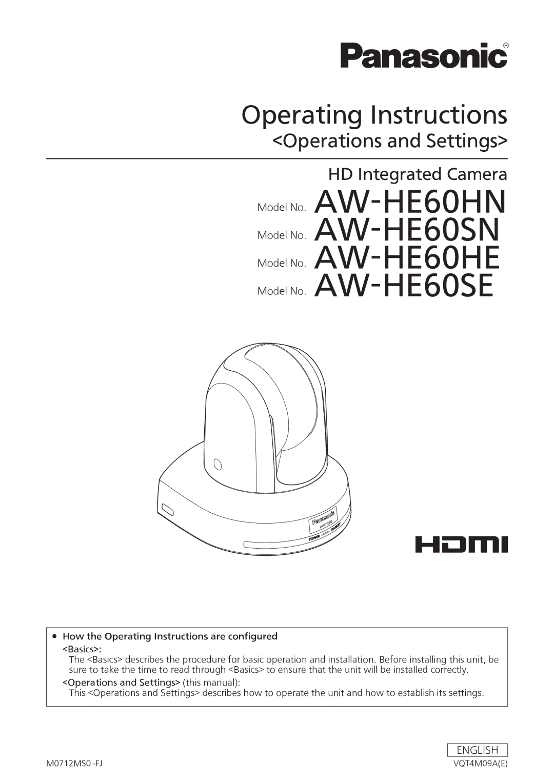 Panasonic AWHE60HN, AWHE60SN, AWHE60SE, AWHE60HE manual AW‑HE60HN AW‑HE60SN AW‑HE60HE AW‑HE60SE 