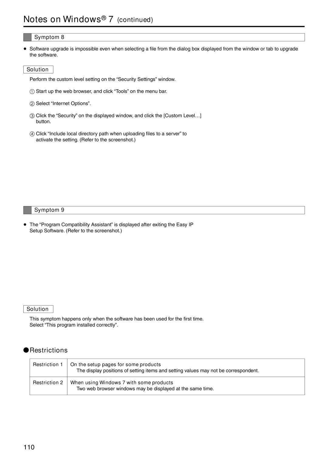 Panasonic AWHE60SE, AWHE60SN, AWHE60HN, AWHE60HE manual Restriction 1 On the setup pages for some products 