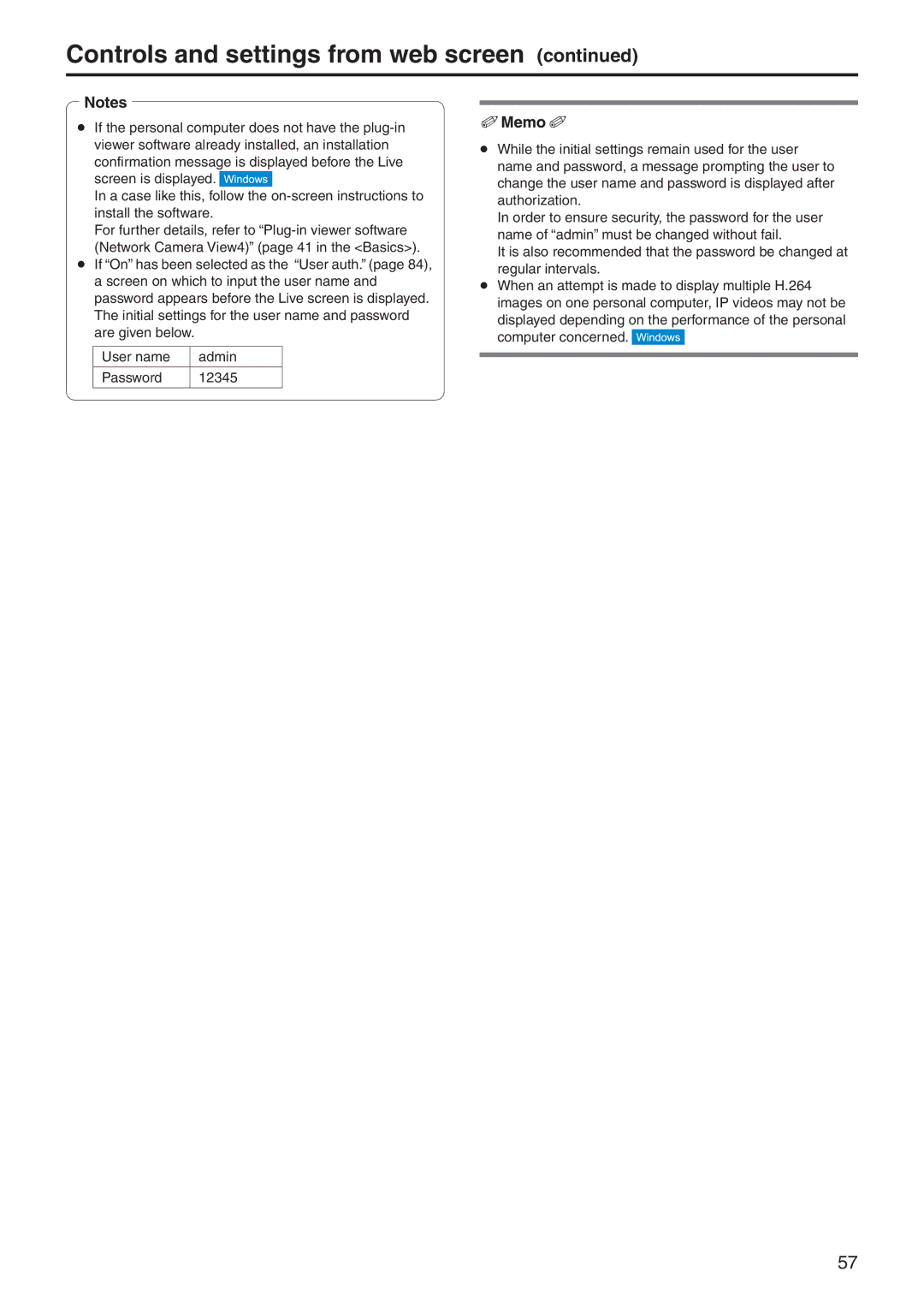 Panasonic AWHE60HN, AWHE60SN, AWHE60SE, AWHE60HE manual Controls and settings from web screen 