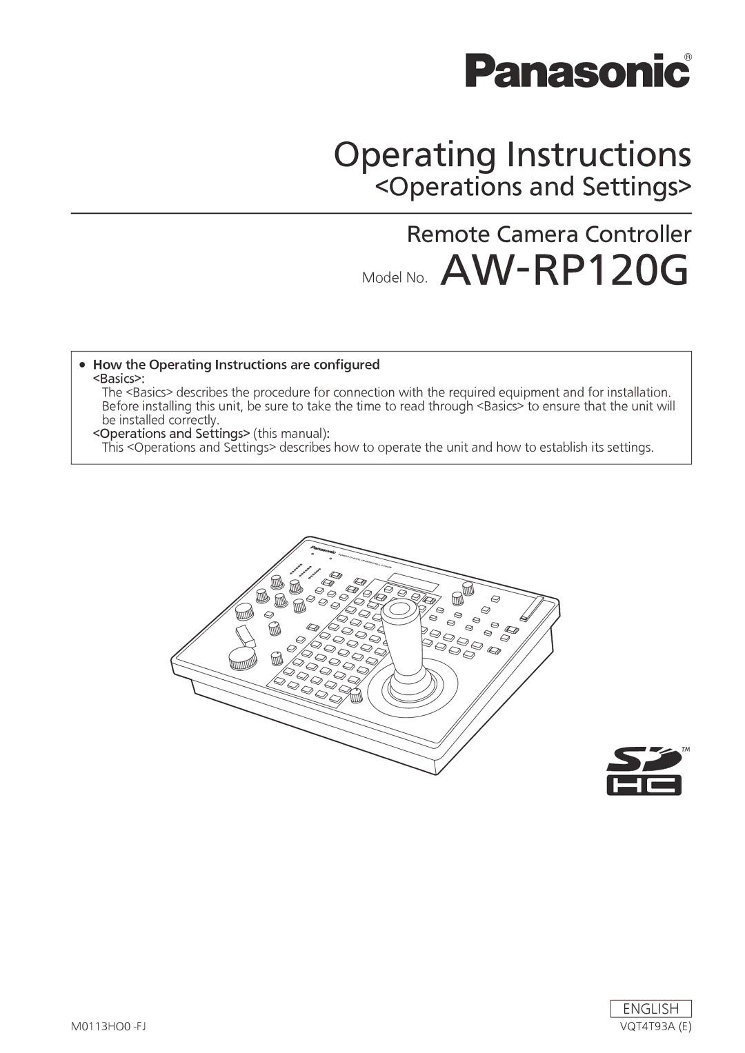 Panasonic AWRP120GJ operating instructions Operating Instructions 