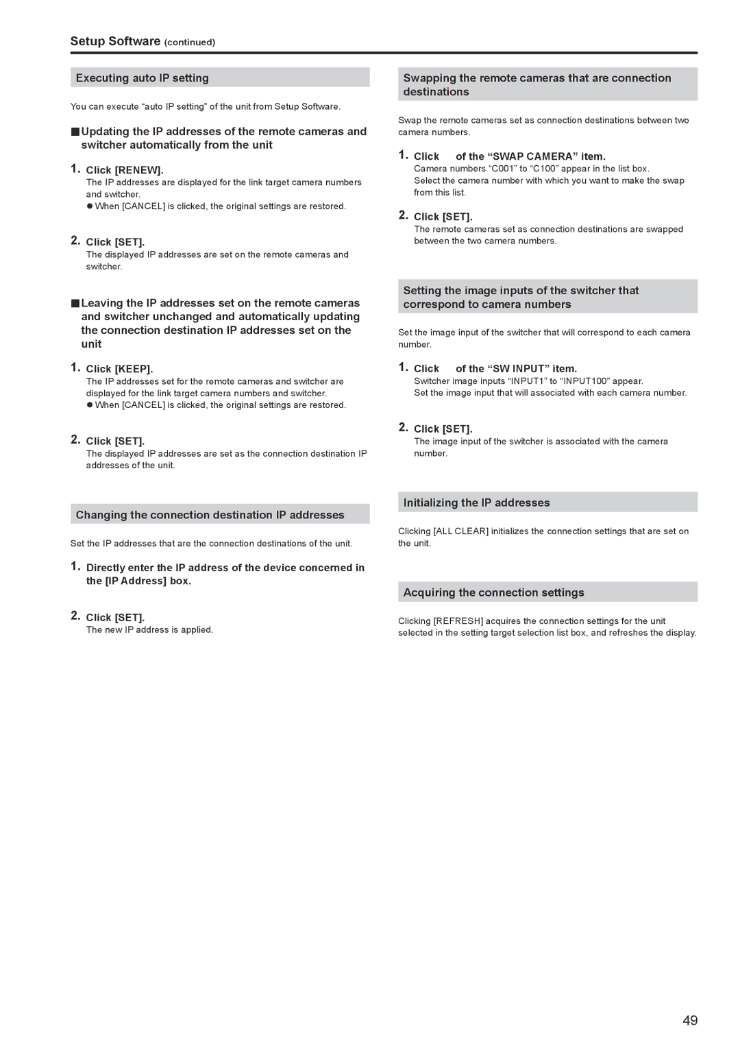 Panasonic AWRP120GJ operating instructions Executing auto IP setting, Changing the connection destination IP addresses 