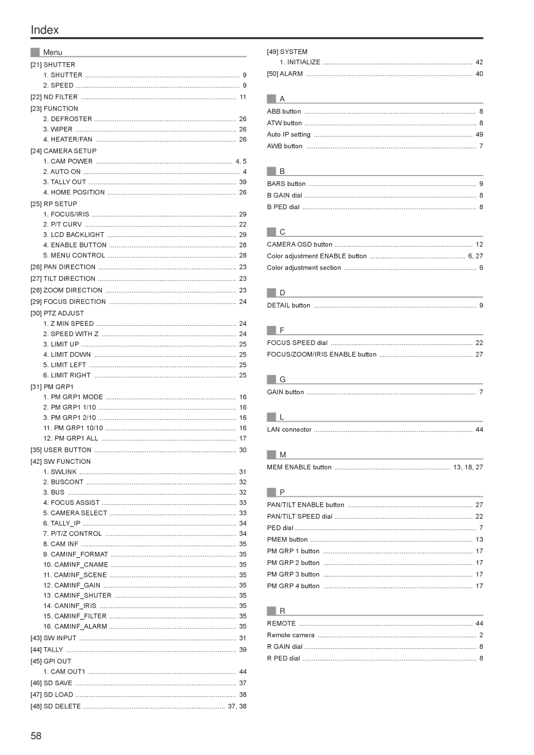 Panasonic AWRP120GJ operating instructions Index, Xx Menu 