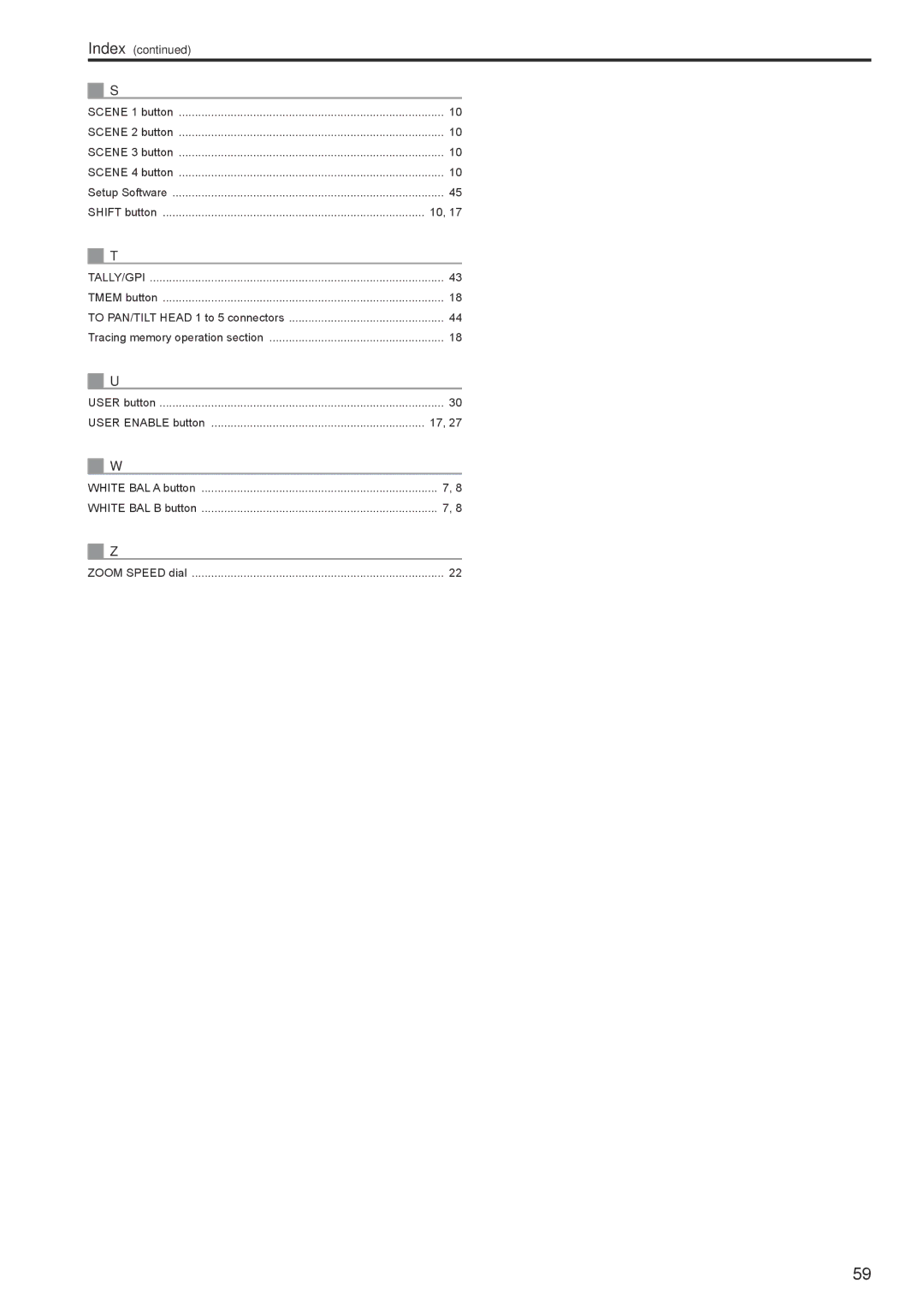 Panasonic AWRP120GJ operating instructions Index 