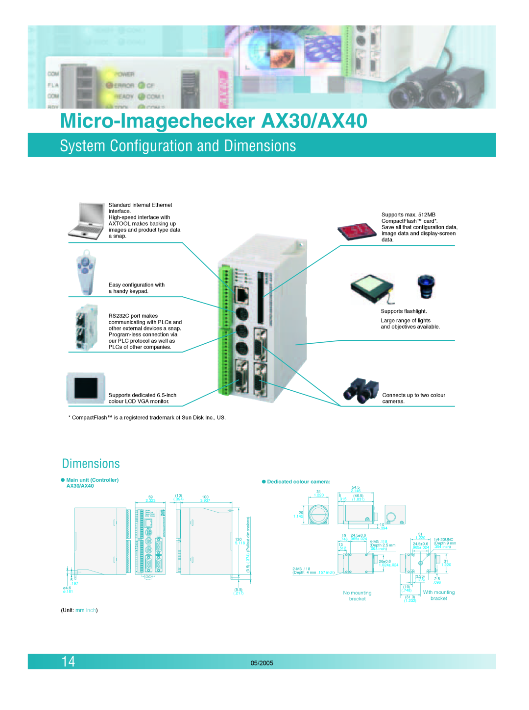 Panasonic manual System Configuration and Dimensions, Micro-Imagechecker AX30/AX40, 05/2005, Dedicated colour camera 