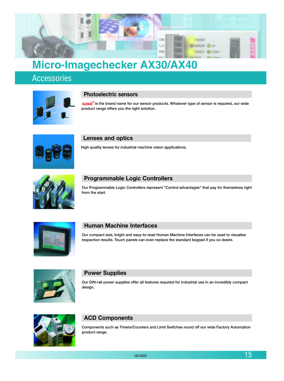 Panasonic Accessories, Micro-Imagechecker AX30/AX40, Photoelectric sensors, Lenses and optics, Human Machine Interfaces 