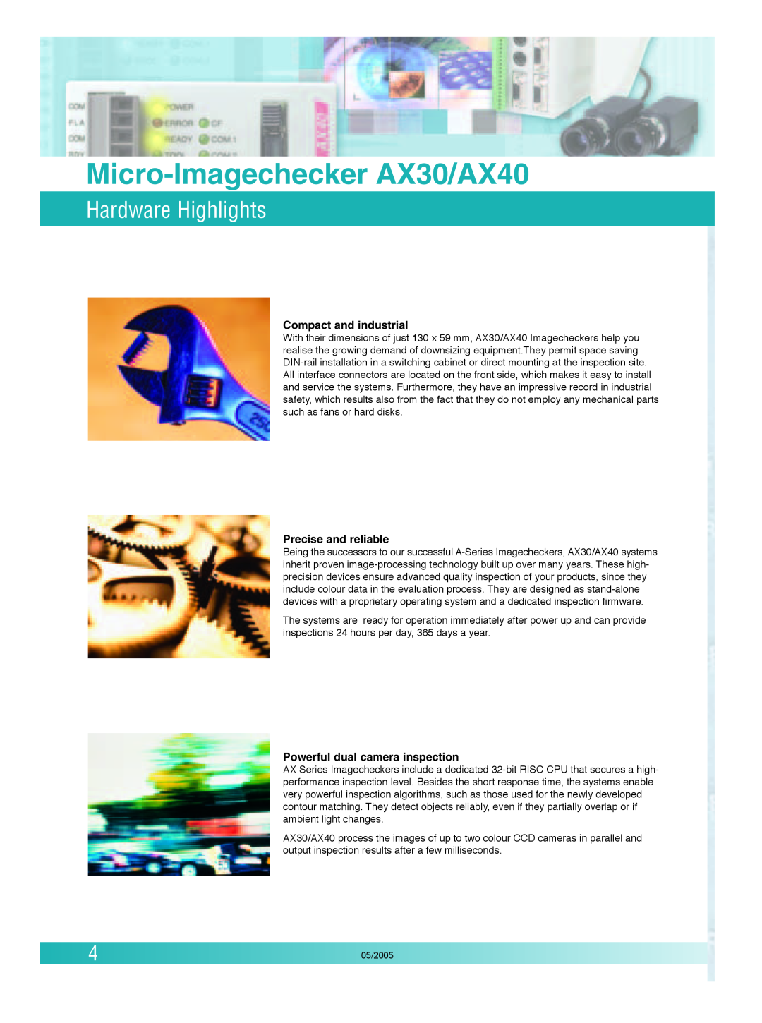 Panasonic manual Hardware Highlights, Micro-Imagechecker AX30/AX40, Compact and industrial, Precise and reliable 