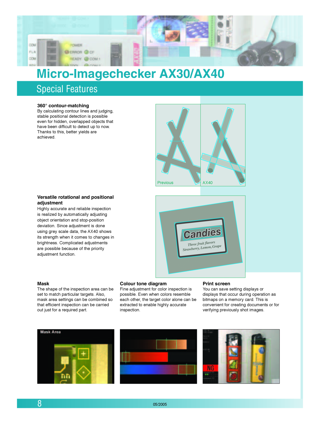 Panasonic Special Features, Micro-Imagechecker AX30/AX40, contour-matching, Mask, Colour tone diagram, Print screen 