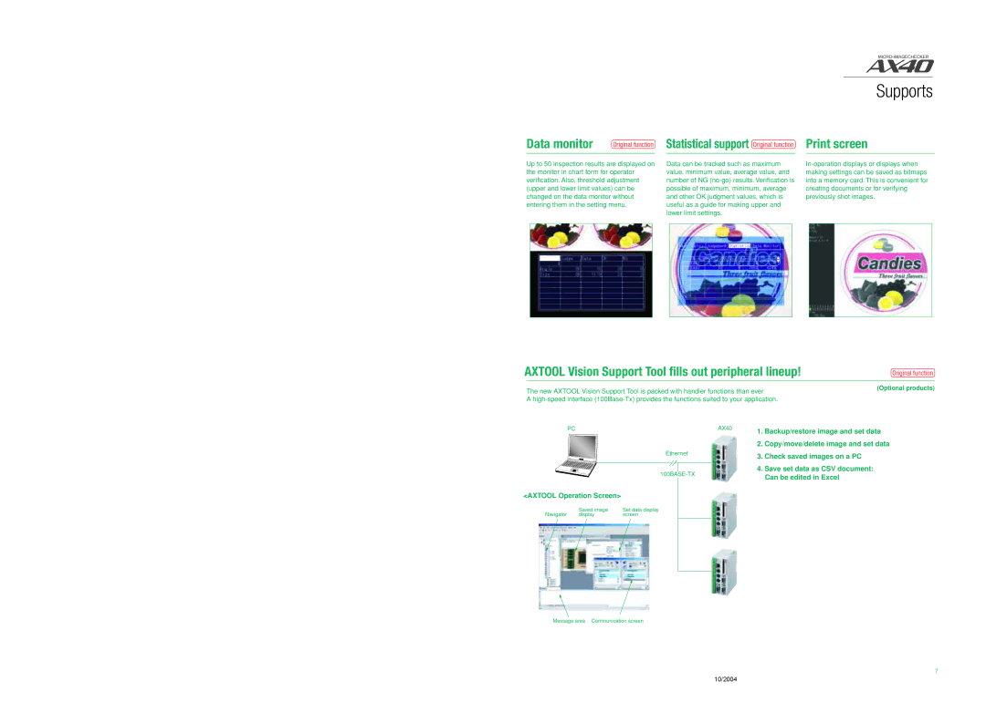 Panasonic AX40 specifications Supports, Data monitor, Axtool Vision Support Tool fills out peripheral lineup 