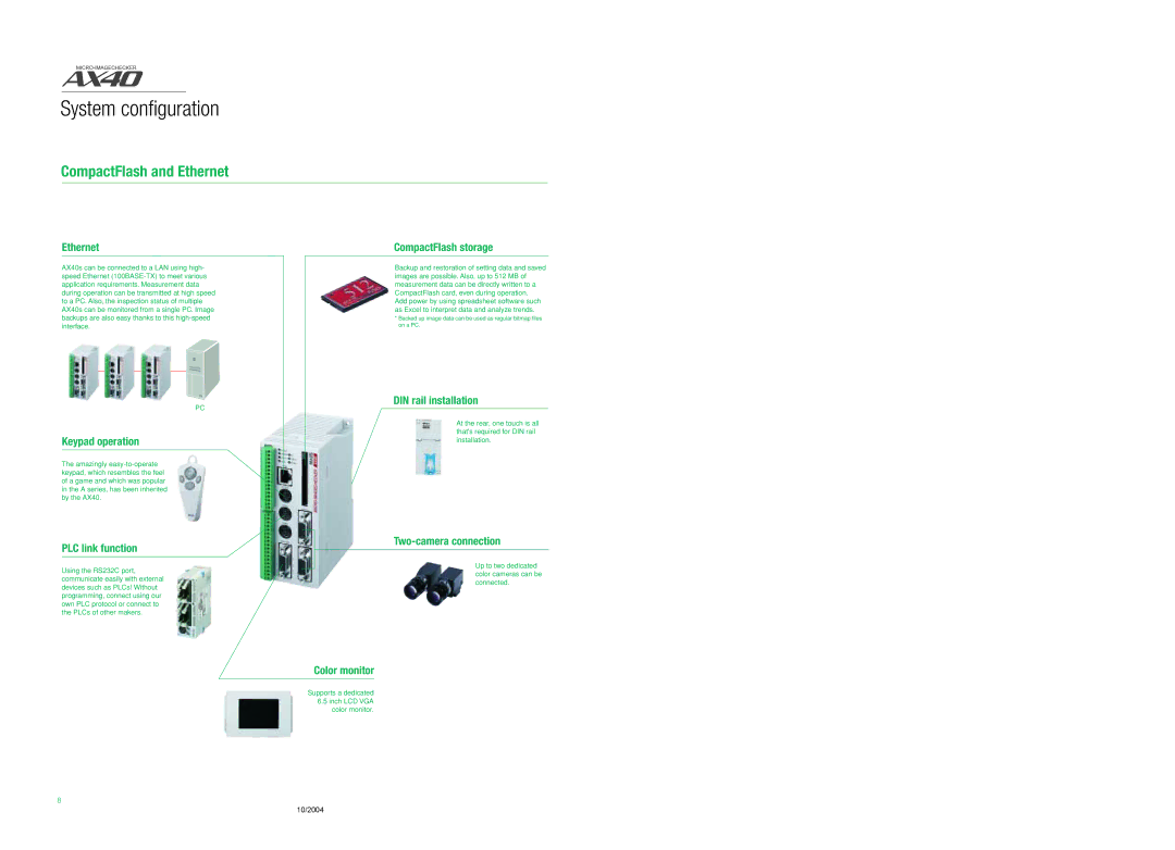 Panasonic AX40 specifications System configuration, CompactFlash and Ethernet 