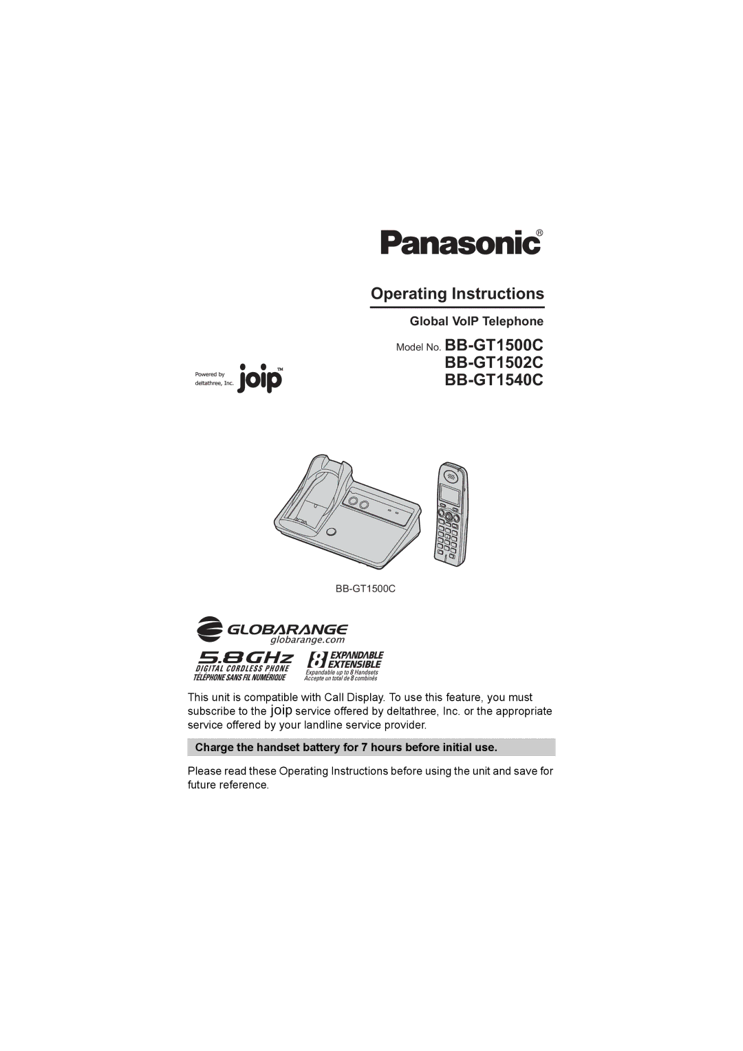 Panasonic BB-GT1500C operating instructions Operating Instructions, BB-GT1502C BB-GT1540C, Global VoIP Telephone 