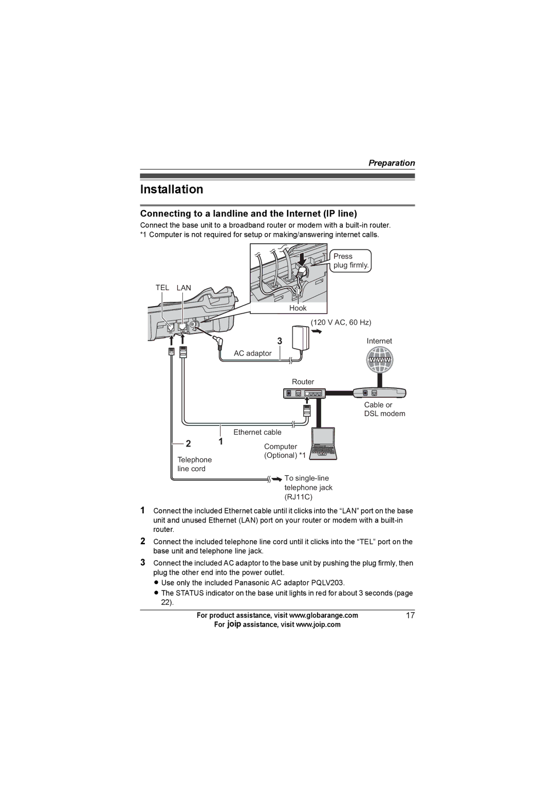 Panasonic BB-GT1502C, BB-GT1540C, BB-GT1500C operating instructions Tel Lan 