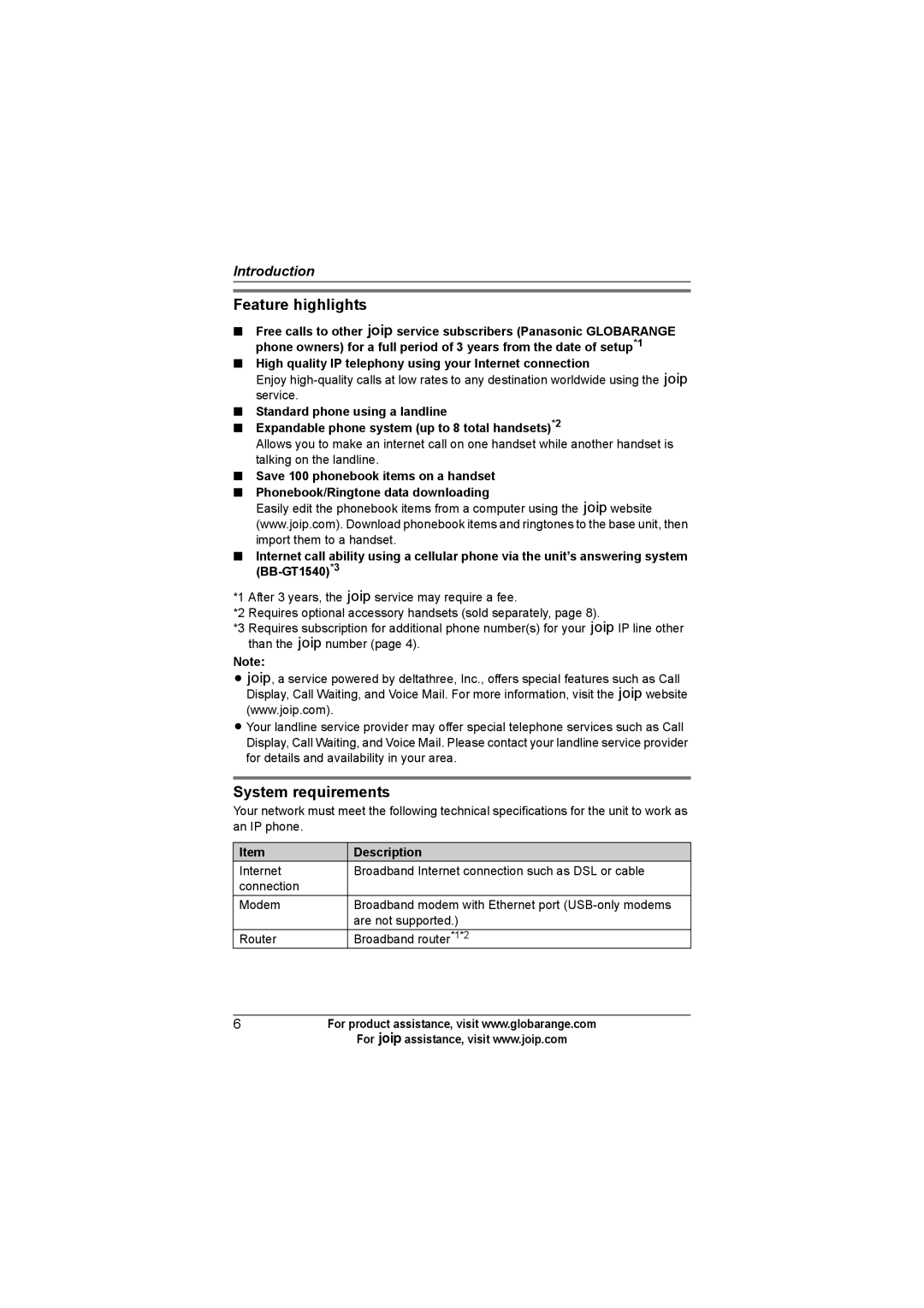 Panasonic BB-GT1540C, BB-GT1500C, BB-GT1502C operating instructions Feature highlights, System requirements, Description 