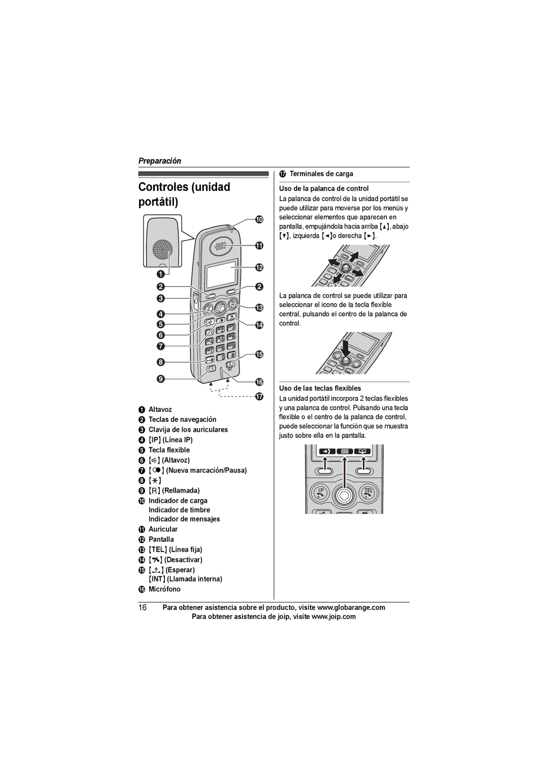 Panasonic BB-GT1540SP manual Controles unidad portátil, Uso de las teclas flexibles 