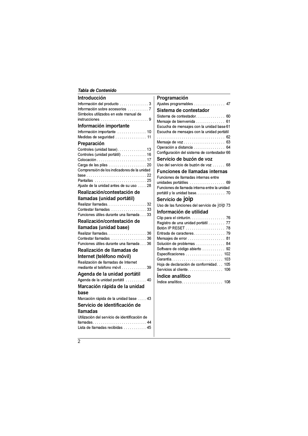 Panasonic BB-GT1540SP manual Introducción, Información importante, Preparación, Agenda de la unidad portátil, Programación 