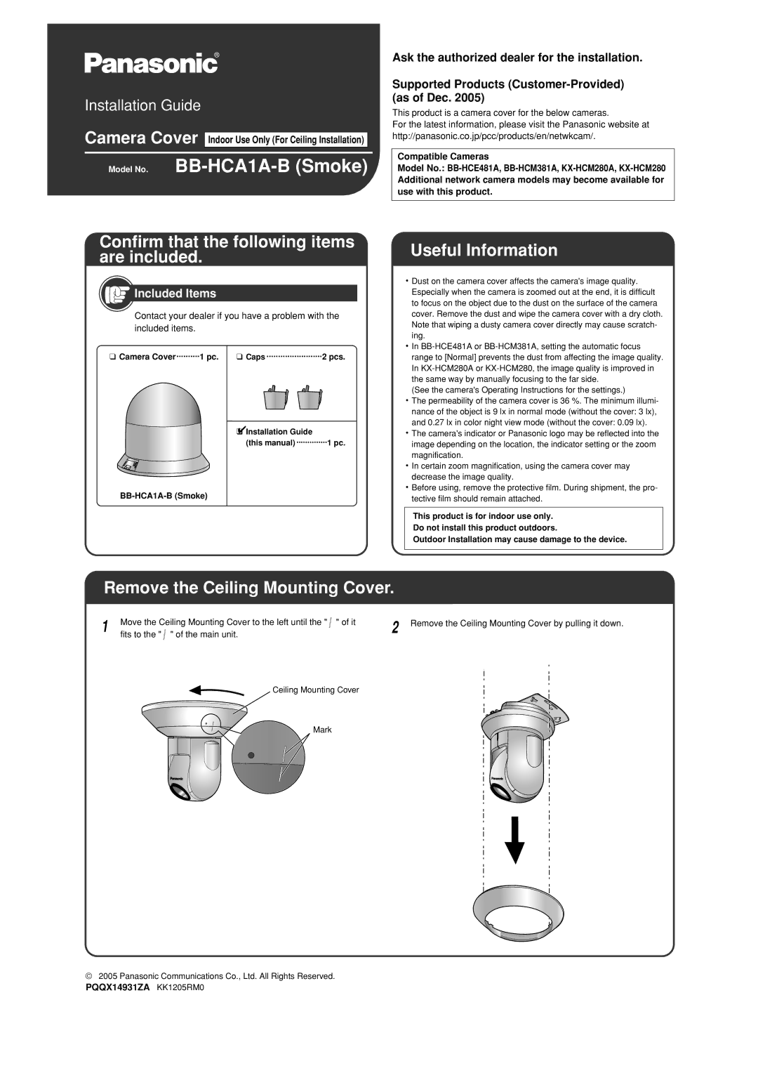 Panasonic Bb Hca1a B manual Model No. BB-HCA1A-B Smoke, Confirm that the following items are included, Useful Information 