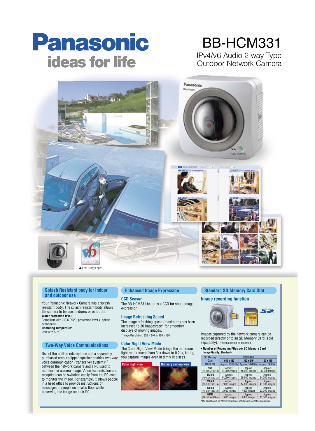 Panasonic BB-HCM331 manual Splash Resistant body for indoor and outdoor use, Enhanced Image Expression 