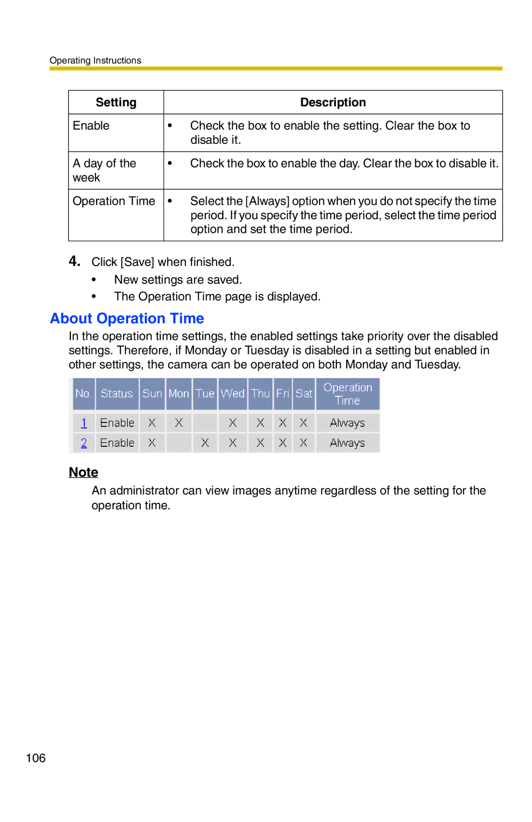 Panasonic BB-HCM331A operating instructions About Operation Time, Setting Description 