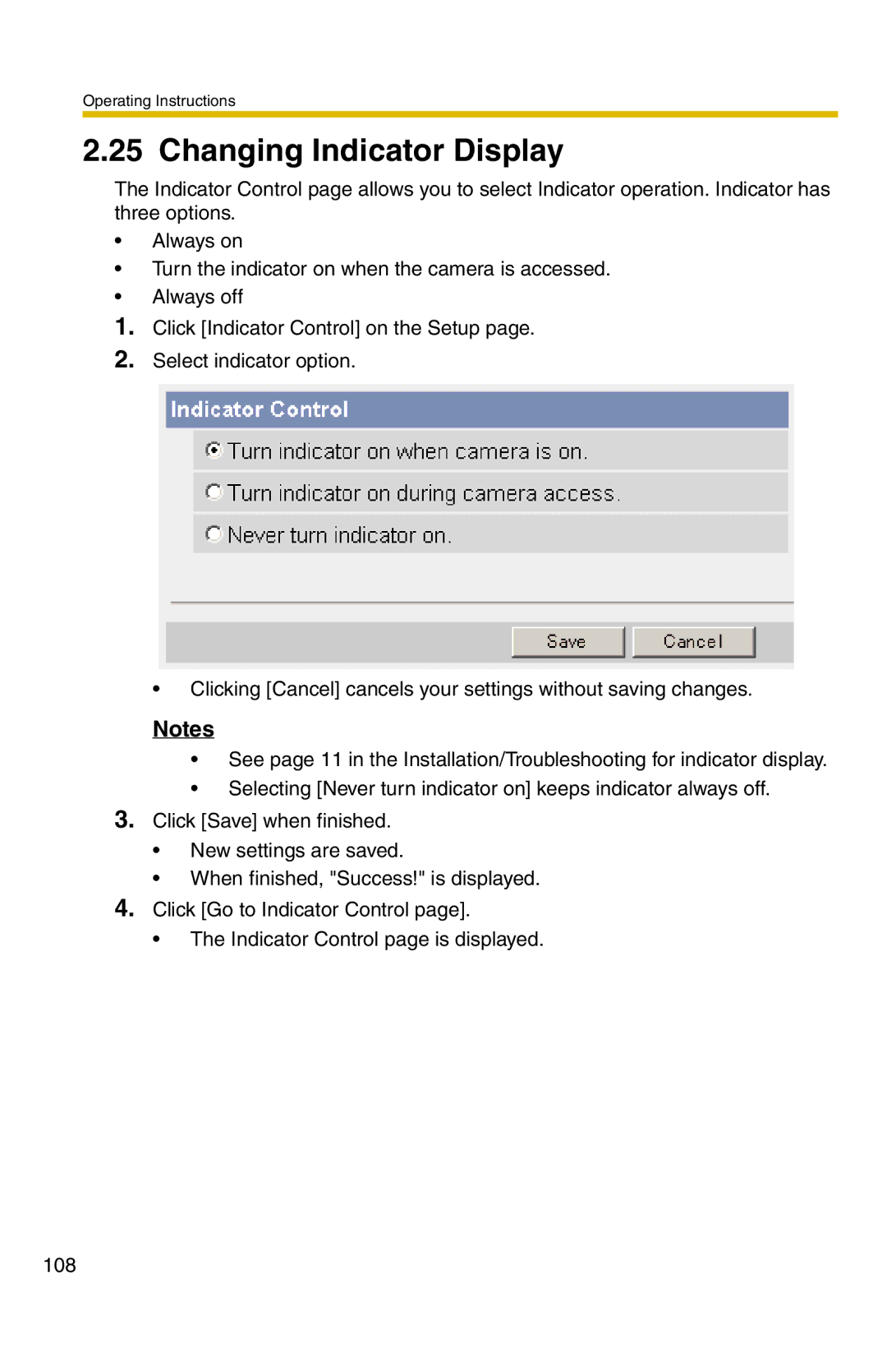 Panasonic BB-HCM331A operating instructions Changing Indicator Display 