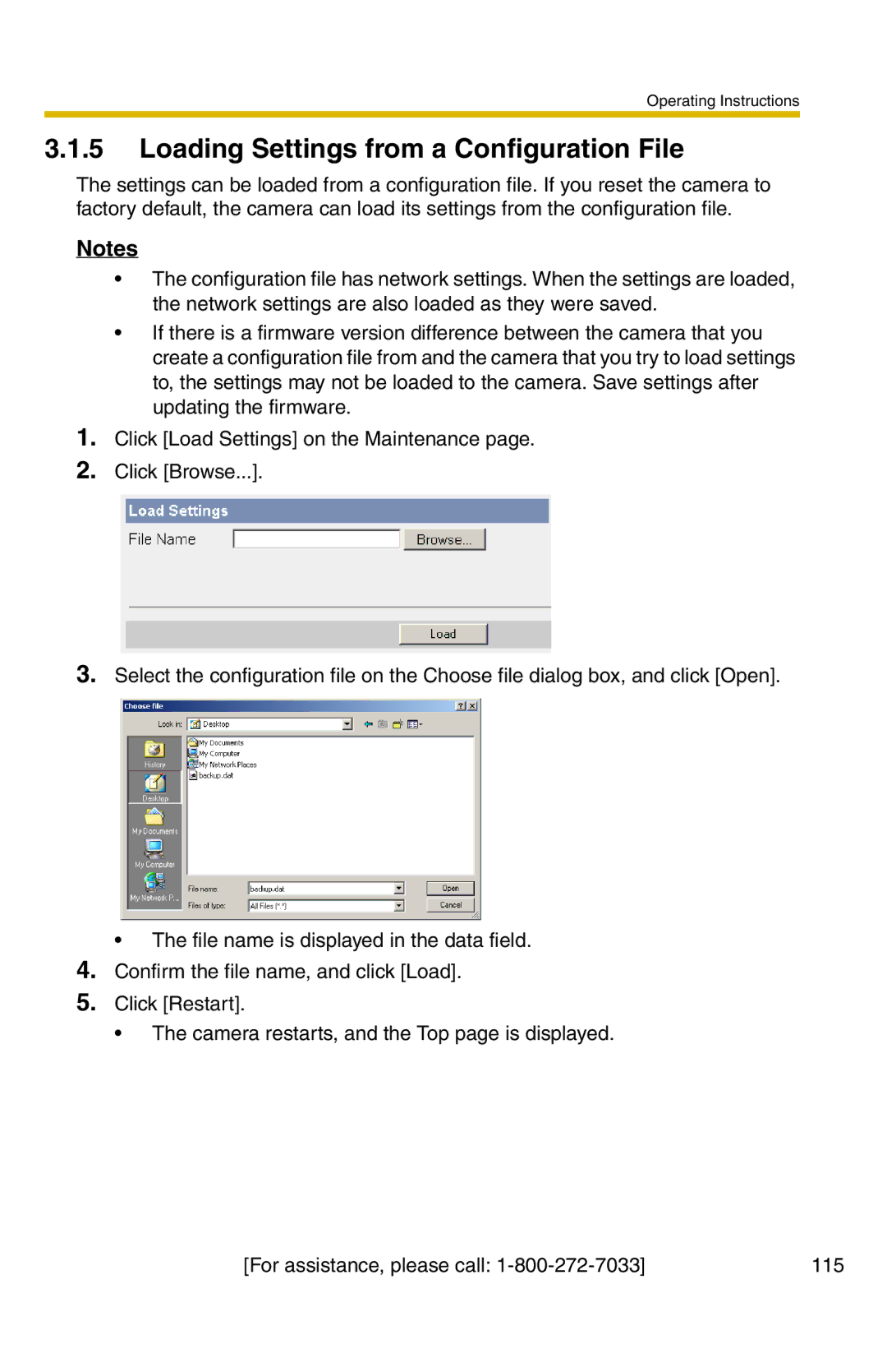 Panasonic BB-HCM331A operating instructions Loading Settings from a Configuration File 