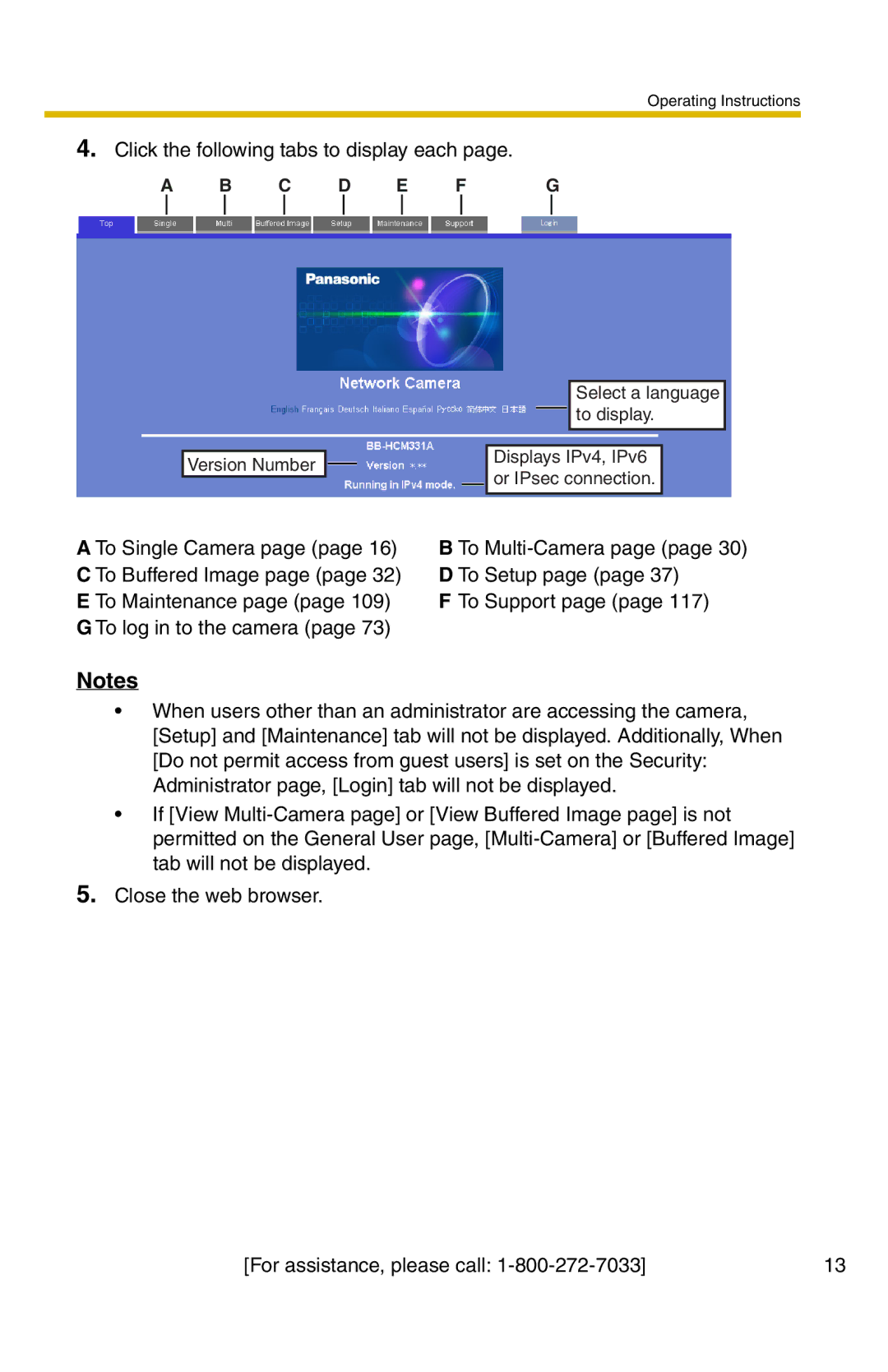 Panasonic BB-HCM331A operating instructions Click the following tabs to display each 