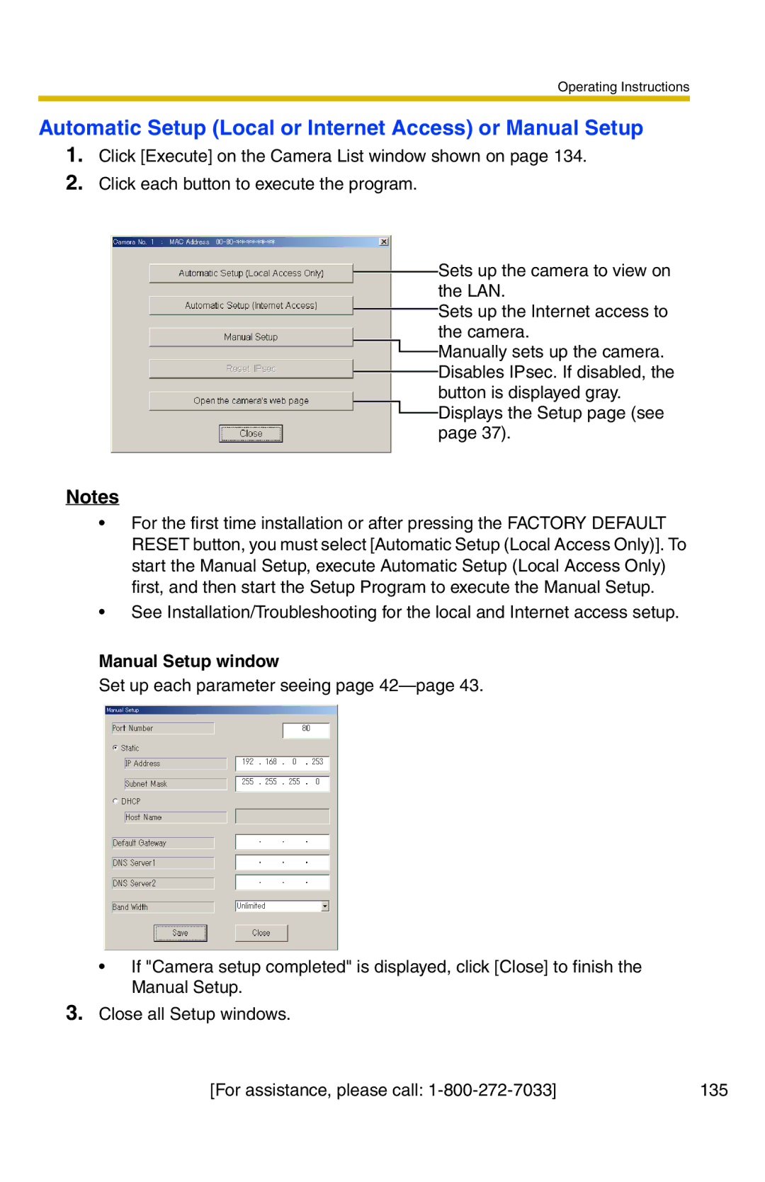 Panasonic BB-HCM331A operating instructions Automatic Setup Local or Internet Access or Manual Setup, Manual Setup window 