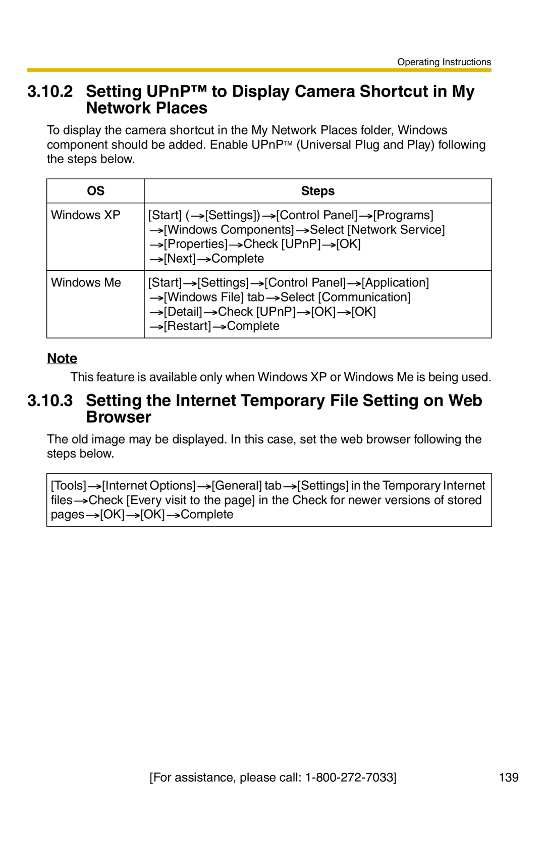 Panasonic BB-HCM331A operating instructions Setting UPnP to Display Camera Shortcut in My Network Places 