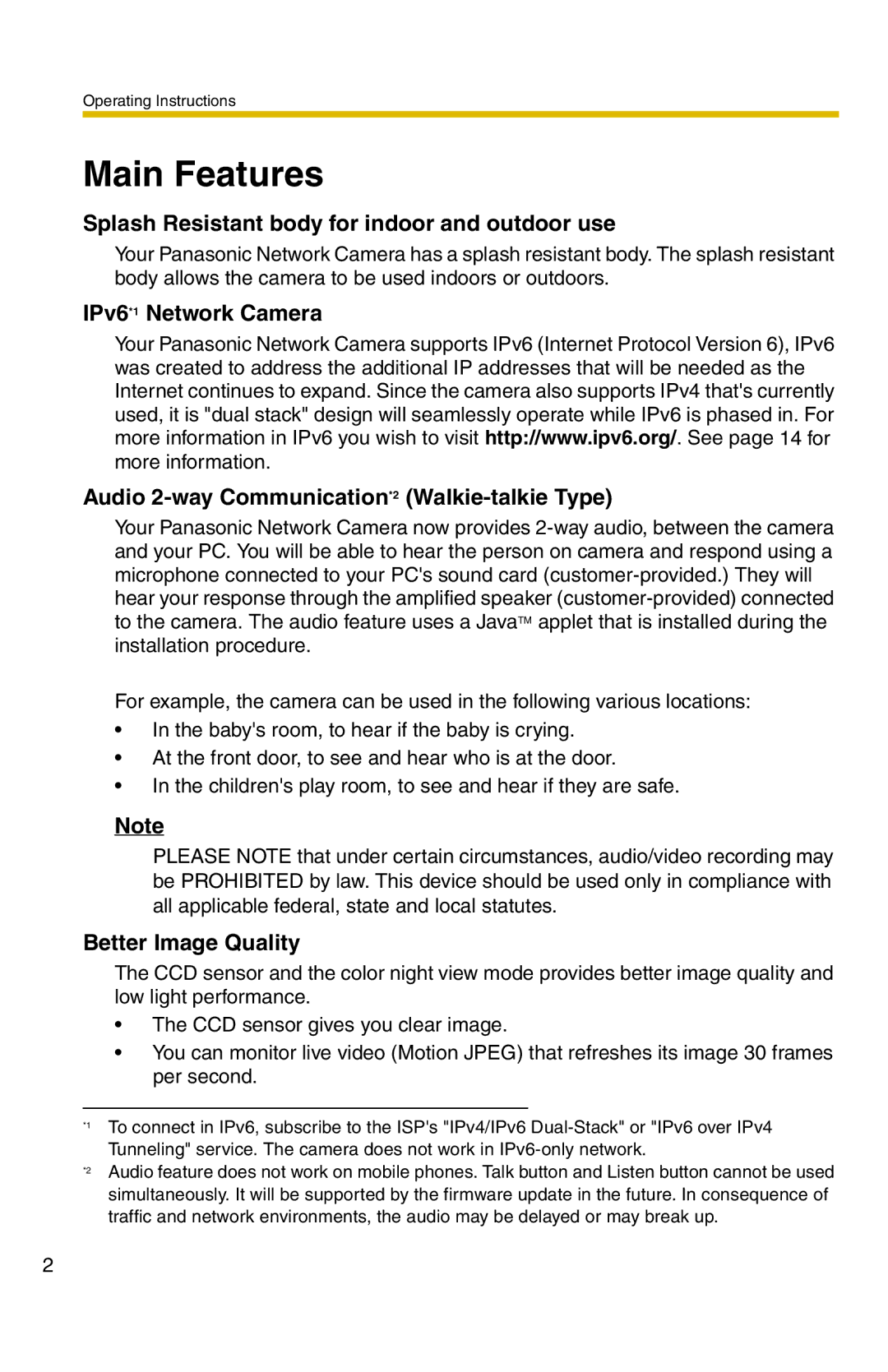 Panasonic BB-HCM331A operating instructions Main Features 