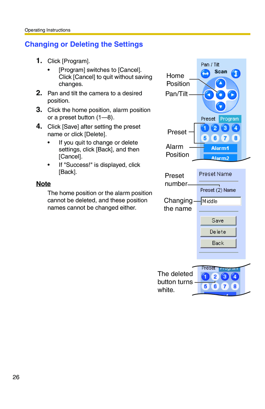 Panasonic BB-HCM331A operating instructions Changing or Deleting the Settings 