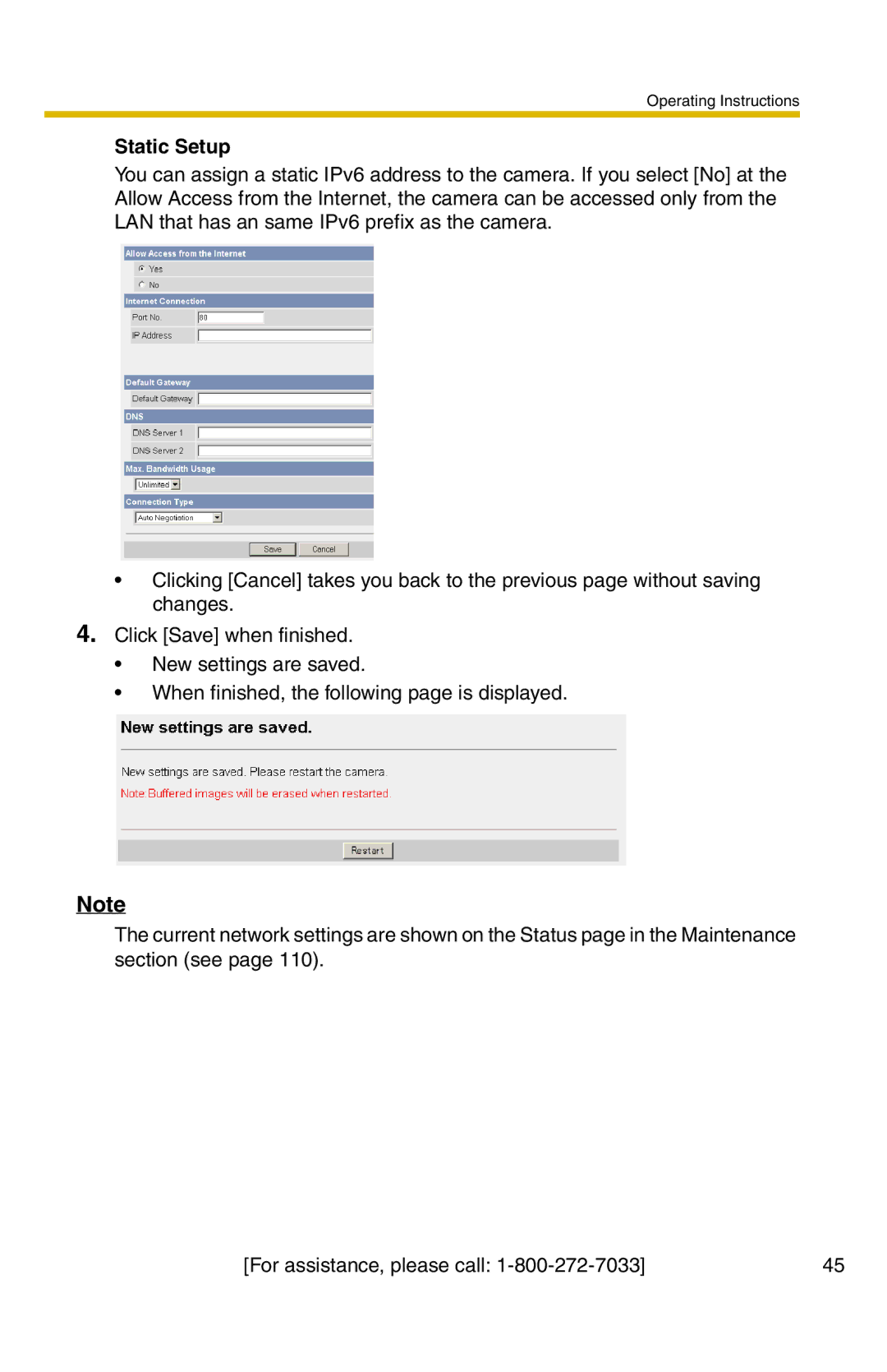 Panasonic BB-HCM331A operating instructions Static Setup 